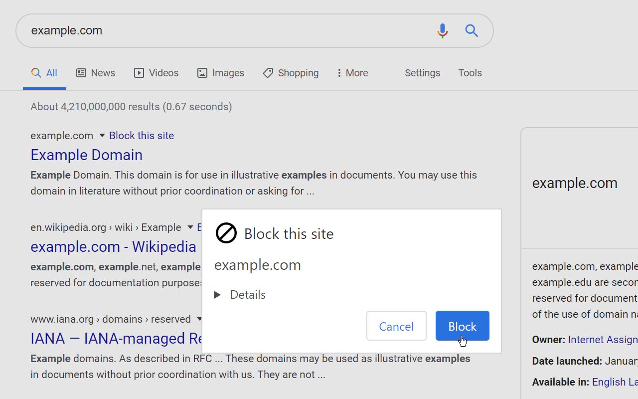 搜索结果中屏蔽指定网站